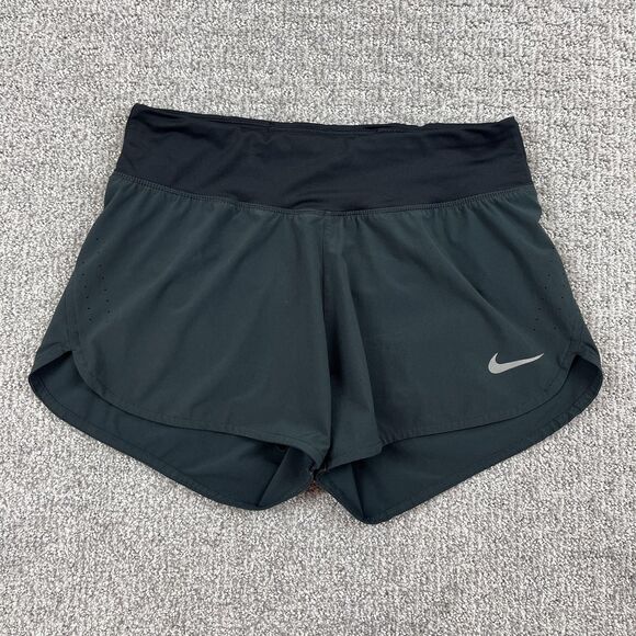 Nike Shorts Womens Medium Black Dri-FIT Running Zip Pocket Lined Swoosh Stretch - Picture 1 of 9